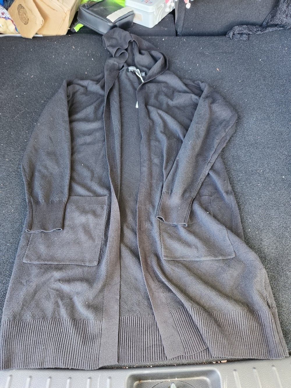 MEROKEETY Black Hooded Open Front Long Cardigan Sweater Women’s Size M NWT - Picture 3 of 7